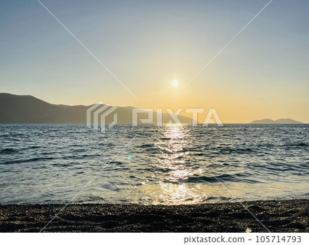 Scenic sunset over Ioninan sea in Vlore Albania . 105714793