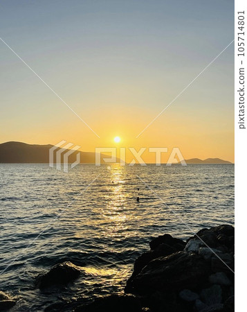 Scenic sunset over Ioninan sea in Vlore Albania . Scenic sunset over Ioninan sea in Vlore Albania . 105714801