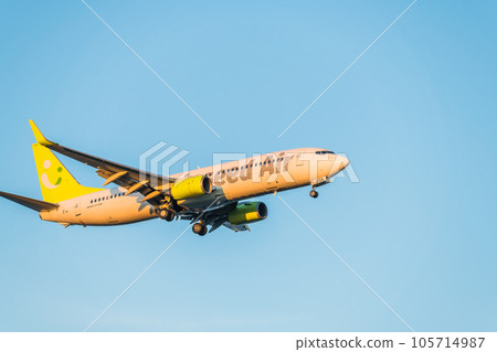 [黃昏時分，Solaseed Air 飛機準備從城南島海濱公園上空降落] 105714987