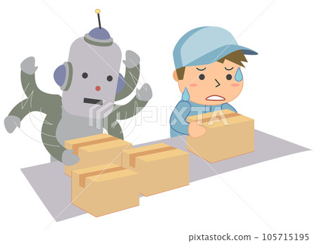 A male worker who can't keep up with the fast robot A male worker who can't keep up with the fast robot 105715195