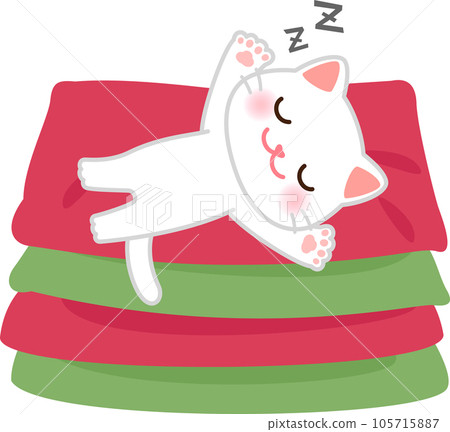 A cat sleeping on its back on a cushion A cat sleeping on its back on a cushion 105715887