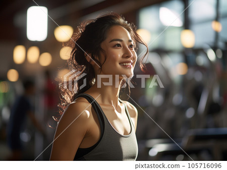 Asian woman training at a gym "AI generated image" Asian woman training at a gym "AI generated image" 105716096