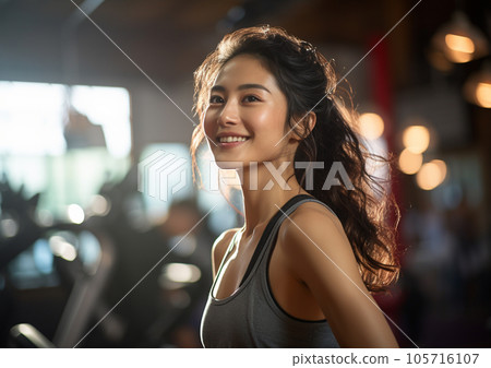Asian woman training at a gym "AI generated image" Asian woman training at a gym "AI generated image" 105716107
