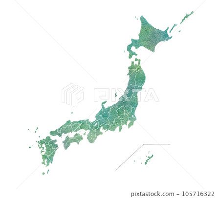 日本手寫地圖的綠色水彩插圖 105716322