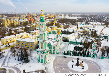 Aerial view of Spaso-Preobrazhensky Cathedral in Tambov in winter Aerial view of Spaso-Preobrazhensky Cathedral in Tambov in winter 105716481