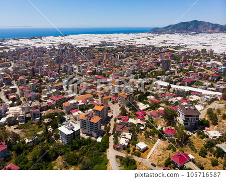 View from drone of Anamur town in Mersin province of Turkey View from drone of Anamur town in Mersin province of Turkey 105716587