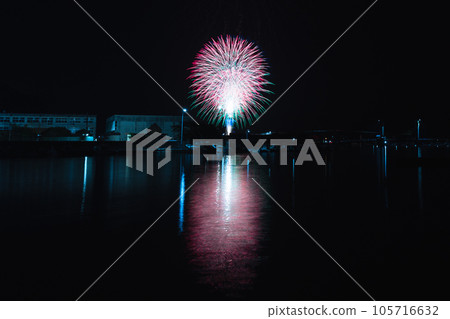 Fireworks and sea reflection Fireworks and sea reflection 105716632