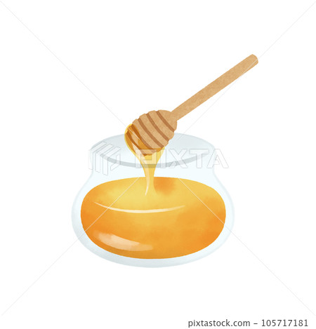 Watercolor style illustration of honey stick and honey jar Watercolor style illustration of honey stick and honey jar 105717181