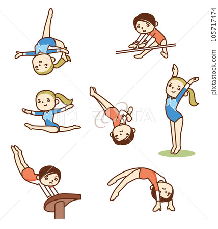 Cute girls gymnastics illustration collection 105717474