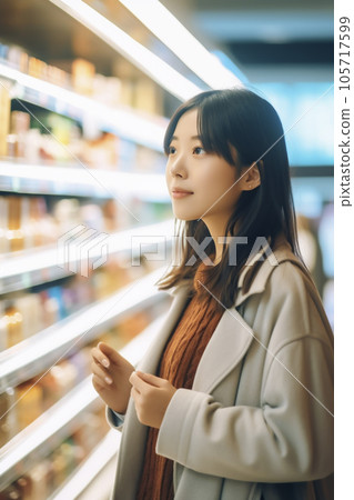 Japanese woman shopping at a drugstore "AI generated image" 105717599