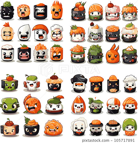 Halloween sushi monster illustration set, AI generated image 105717891