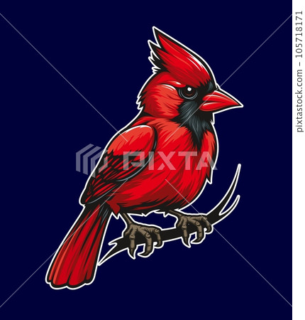 Ai generated red cardinal bird mascot sitting on tree branch. Isolated emblem of wild creature with its striking bright plumage, symbolizing team spirit, passion and determination Ai generated red cardinal bird mascot sitting on tree branch. Isolated emblem of wild creature with its striking bright plumage, symbolizing team spirit, passion and determination 105718171