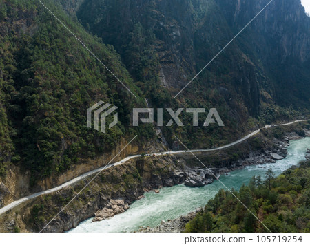 Aerial view of beautiful forest mountain landscape in tibet, China Aerial view of beautiful forest mountain landscape in tibet, China 105719254
