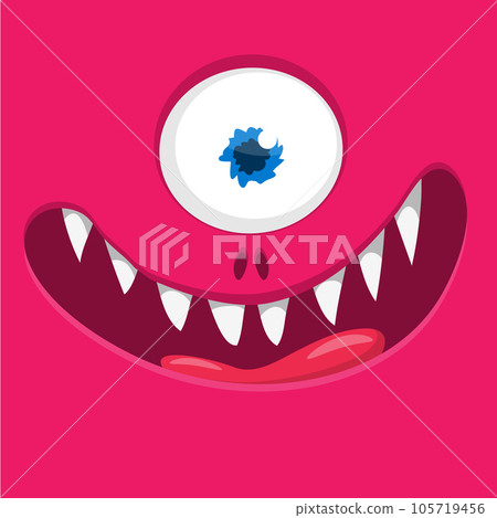 Funny cartoon monster face. Illustration of cute and happy alien creature expression 105719456