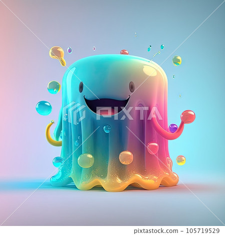 Jelly 3d character bubble gum candy ai generated illustration. Sweet jelly candy with smiling face. Cute comic personage, fresh juicy summer food, refreshing bubblegum for kids 105719529
