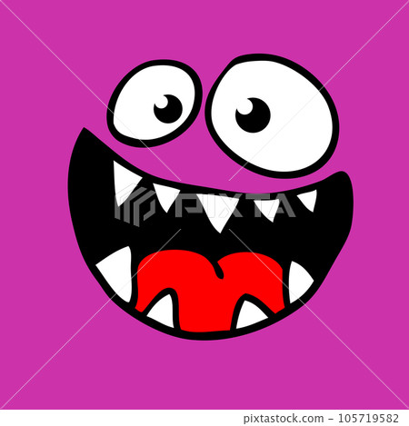 Funny cartoon monster face. Illustration of cute and happy alien creature expression Funny cartoon monster face. Illustration of cute and happy alien creature expression 105719582