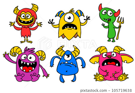 Cute cartoon Monsters. Set of cartoon monsters: goblin or troll, cyclops, ghost, monsters and aliens. Halloween illustrations. Vector Cute cartoon Monsters. Set of cartoon monsters: goblin or troll, cyclops, ghost, monsters and aliens. Halloween illustrations. Vector 105719638