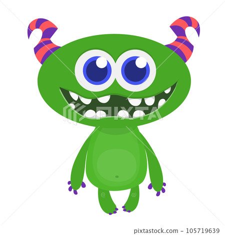 Funny cartoon smiling monster character. Illustration of cute and happy mythical alien creature. Halloween design Funny cartoon smiling monster character. Illustration of cute and happy mythical alien creature. Halloween design 105719639