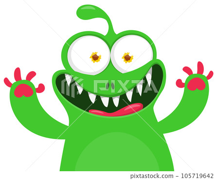 Funny cartoon smiling  monster character. Illustration of cute and happy mythical alien creature. Halloween design 105719642