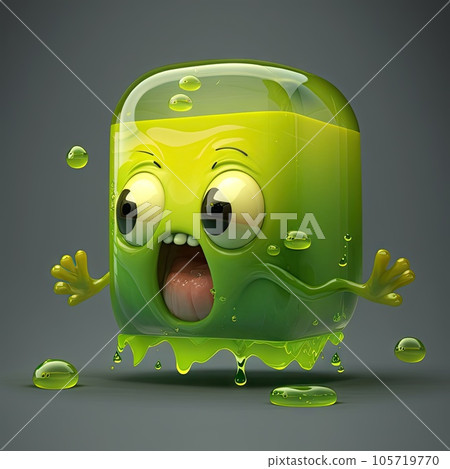 Lime kawaii fruit with shocked face expression. Cute green jelly with funny face, juicy food monster. Summer fruit with big eyes kids crazy personage illustration 105719770