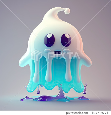 Funny ghost or scary monster AI generated jelly character with dripping colorful slime. Halloween melting ghost, liquid and glossy creature or creepy slime monster comical realistic personage 105719771