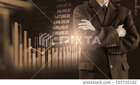 Stock market or forex trading graph and candlestick chart suitable for financial investment concept. Economy trends background for business idea and all art work design. Abstract finance background.. 105720182