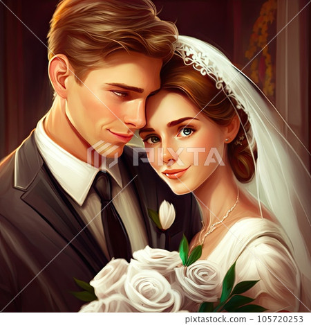 Happy bride and groom ai generated romantic... - Stock Illustration ...