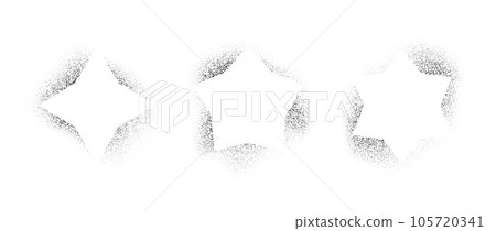 Set of star frames with spray stencil effect. Grunge dotted diamond border collection. Faded noise texture shape bundle. Black splattered elements for text box, banner, poster, template. Vector 105720341