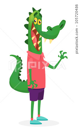 Cartoon funny and happy crocodile wearing modern fancy style clothes 105720486