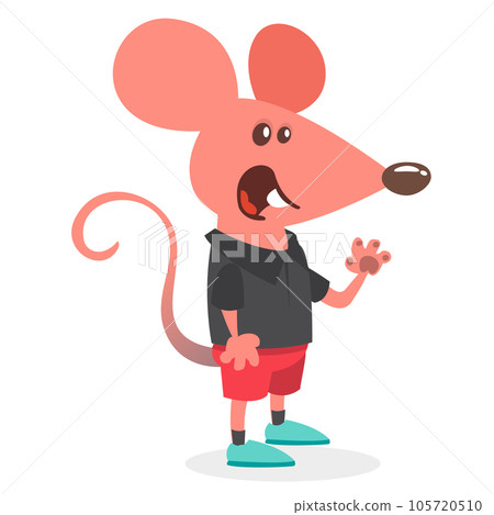 Cartoon funny and happy mouse or rat wearing modern fancy style clothes. Vector illustration isolated 105720510