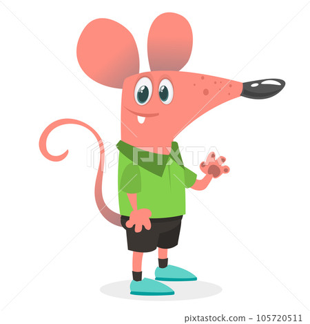 Cartoon funny and happy mouse or rat wearing modern fancy style clothes. Vector illustration isolated 105720511