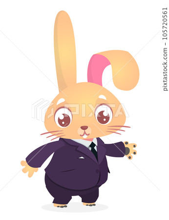 Cartoon funny smiling bunny rabbit wearing toxedo or business suit.  Vector illustration 105720561