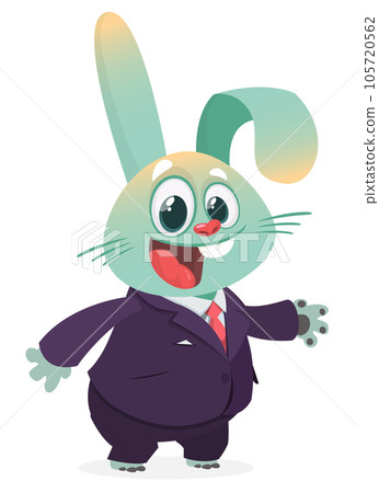 Cartoon funny smiling bunny rabbit wearing toxedo or business suit.  Vector illustration 105720562