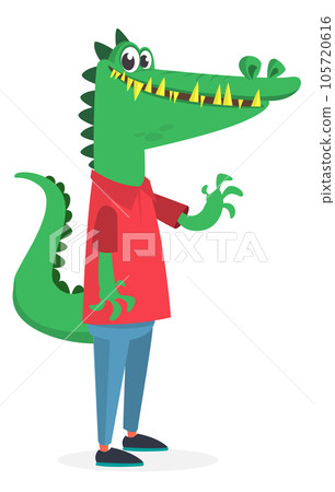 Cartoon funny and happy crocodile wearing modern fancy style clothes 105720616