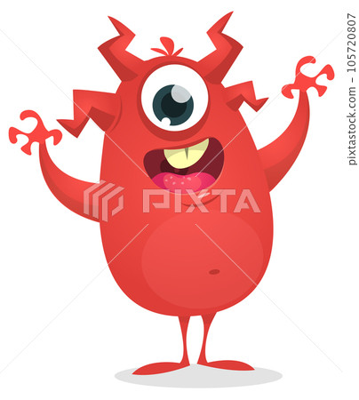 Funny cartoon monster  character with one eye. Illustration of cute and happy alien. Halloween vector design isolated 105720807