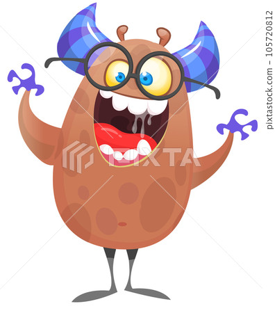 Funny cartoon monster character. Illustration of cute and happy alien. Halloween vector design isolated 105720812