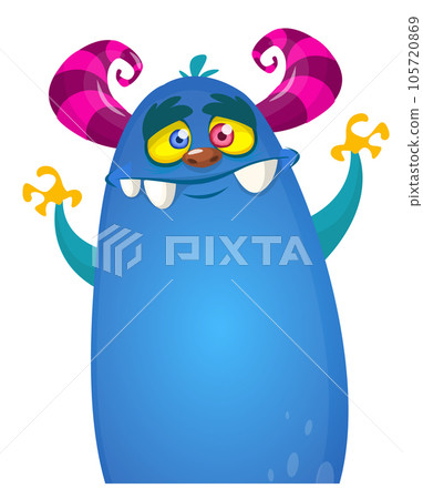 Funny cartoon monster character saying wazzup. Illustration of cute and happy alien. Halloween vector design isolated Funny cartoon monster character saying wazzup. Illustration of cute and happy alien. Halloween vector design isolated 105720869