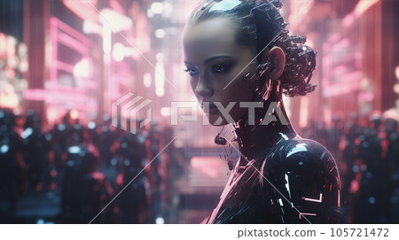 Cyberpunk near future female robot cyberpunk lady android AI generated image 105721472