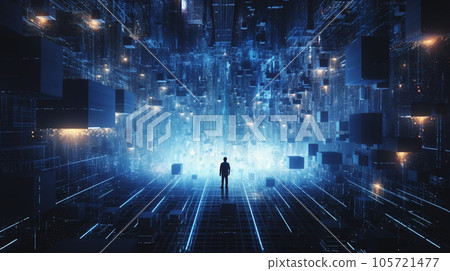 A young man getting into a virtual world Man getting into virtual AI generated image 105721477