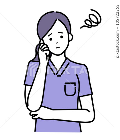 一個簡單的馬尾辮女人，擔心穿磨砂膏 105722255