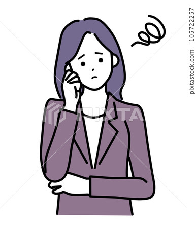 穿著西裝遇到麻煩的長發簡單女人 穿著西裝遇到麻煩的長發簡單女人 105722257