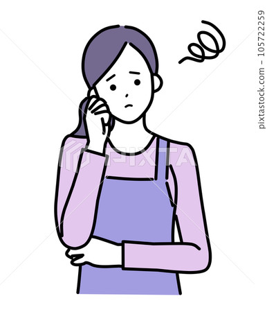 一個簡單的馬尾辮女人，擔心穿圍裙 105722259