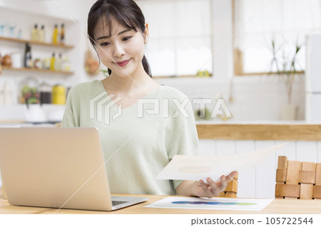 Young woman working on a computer at home Telework Remote meeting Remote work image Young woman working on a computer at home Telework Remote meeting Remote work image 105722544
