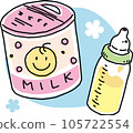 Illustration of baby bottle and powdered milk can 105722554