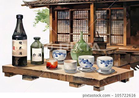 Japanese sake and old traditional tea house Japanese sake and old traditional tea house 105722616