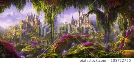 Wild natural landscape with mountains, coniferous forest with copy space. Great travel advertising, brochures, labels. Vector banner illustration. Idyllic amazing landscapes nature. beautiful season  105722730