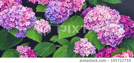 Mountain spring landscape, mountains with snowy peaks, lilac flower bushes, cartoon flat spring nature, green pasture meadow with forests, beautiful spring day mountains, vector illustration banner 105722759
