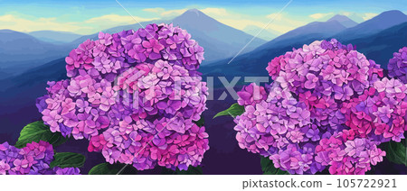 Mountain spring landscape, mountains with snowy peaks, lilac flower bushes, cartoon flat spring nature, green pasture meadow with forests, beautiful spring day mountains, vector illustration banner Mountain spring landscape, mountains with snowy peaks, lilac flower bushes, cartoon flat spring nature, green pasture meadow with forests, beautiful spring day mountains, vector illustration banner 105722921