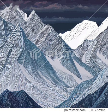 Mountain landscape. Mountain landscape. Vector illustration. Abstract background. Fantasy theme morning landscape, sunrise mountains. landscape with blue mountains silhouettes with fog cold sunlight Mountain landscape. Mountain landscape. Vector illustration. Abstract background. Fantasy theme morning landscape, sunrise mountains. landscape with blue mountains silhouettes with fog cold sunlight 105722984
