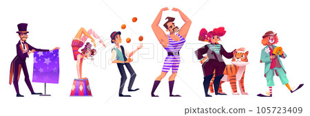 Circus character with clown, acrobat and juggler Circus character with clown, acrobat and juggler 105723409
